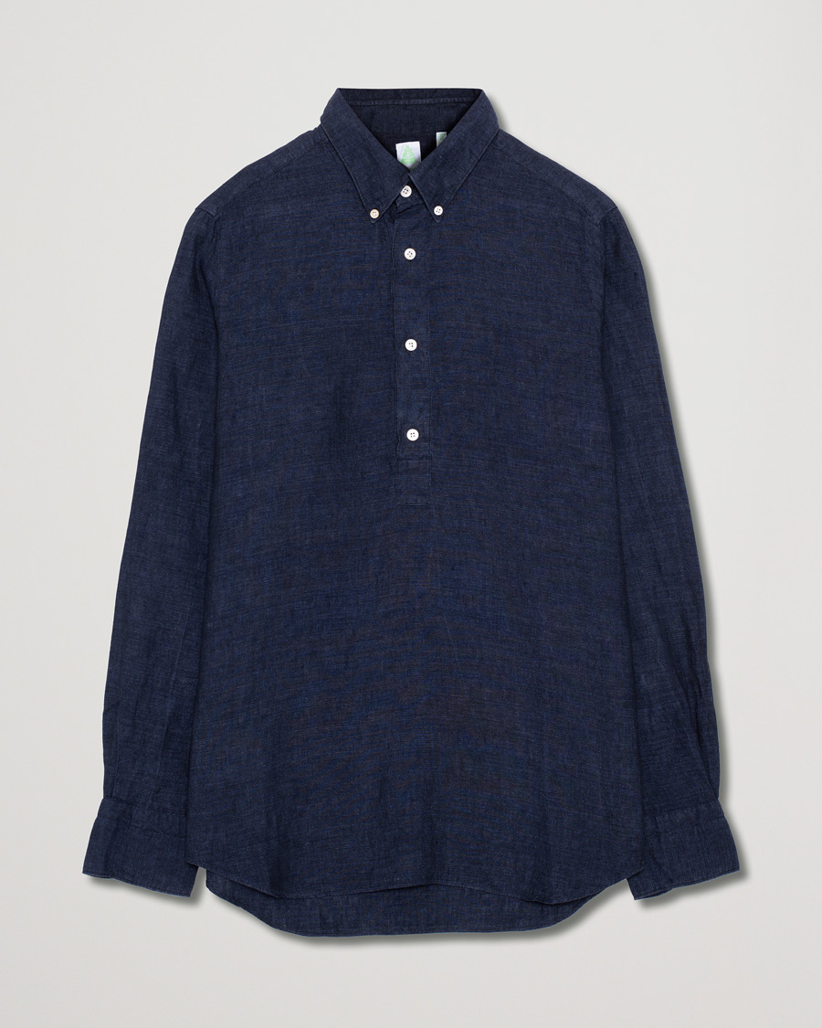 Hombres | Finamore Napoli Miami Popover Linen Shirt Navy | Pre-owned | Finamore Napoli Miami Popover Linen Shirt Navy