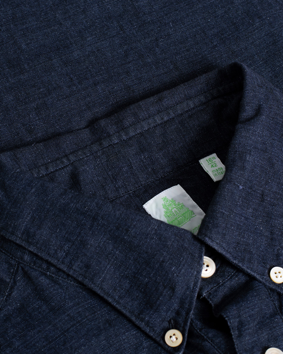 Hombres | Finamore Napoli Miami Popover Linen Shirt Navy | Pre-owned | Finamore Napoli Miami Popover Linen Shirt Navy