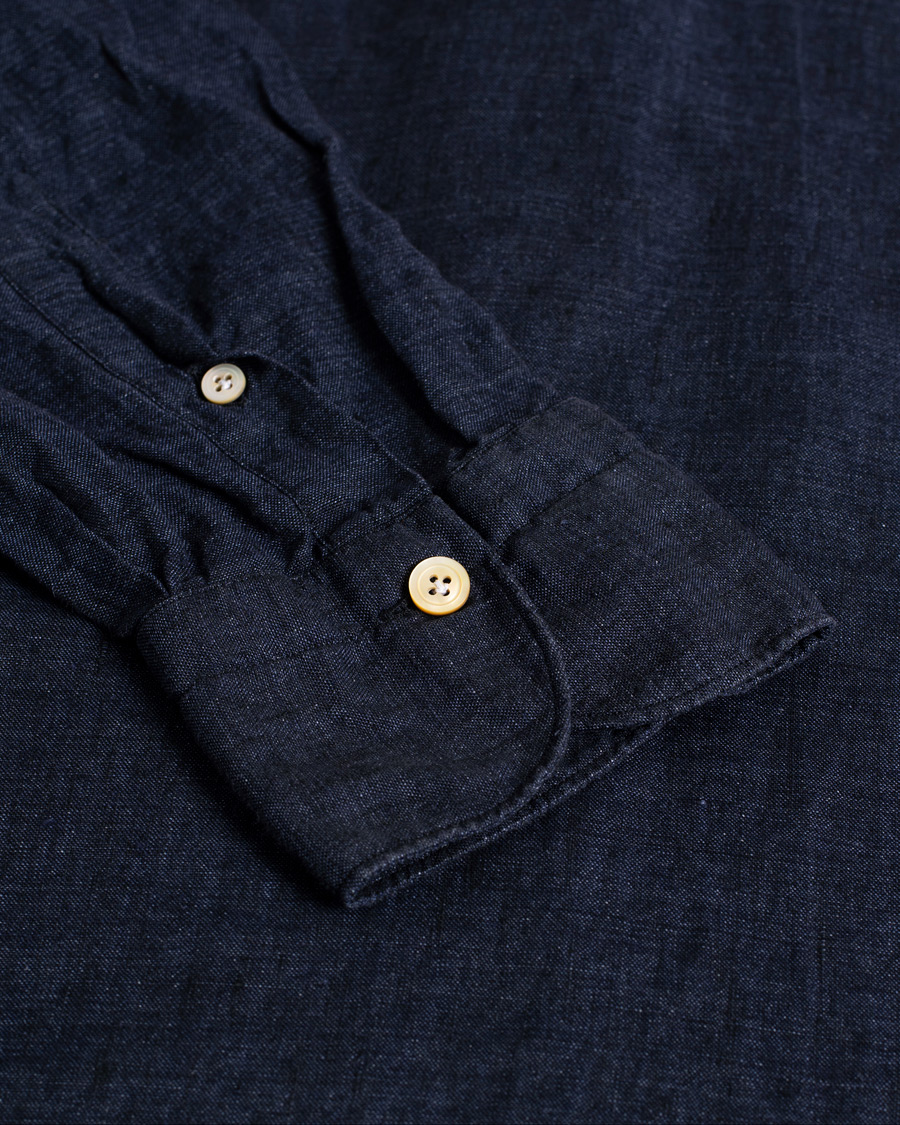 Hombres | Finamore Napoli Miami Popover Linen Shirt Navy | Pre-owned | Finamore Napoli Miami Popover Linen Shirt Navy