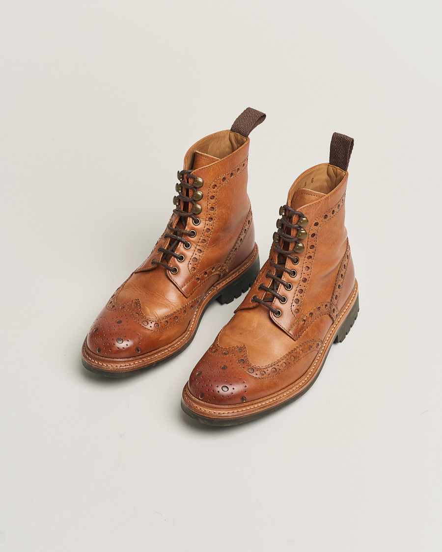 Hombres | Grenson Fred Brogue Boot Commando Sole Cognac Calf UK6 - EU40 | Pre-owned | Grenson Fred Brogue Boot Commando Sole Cognac Calf UK6 - EU40