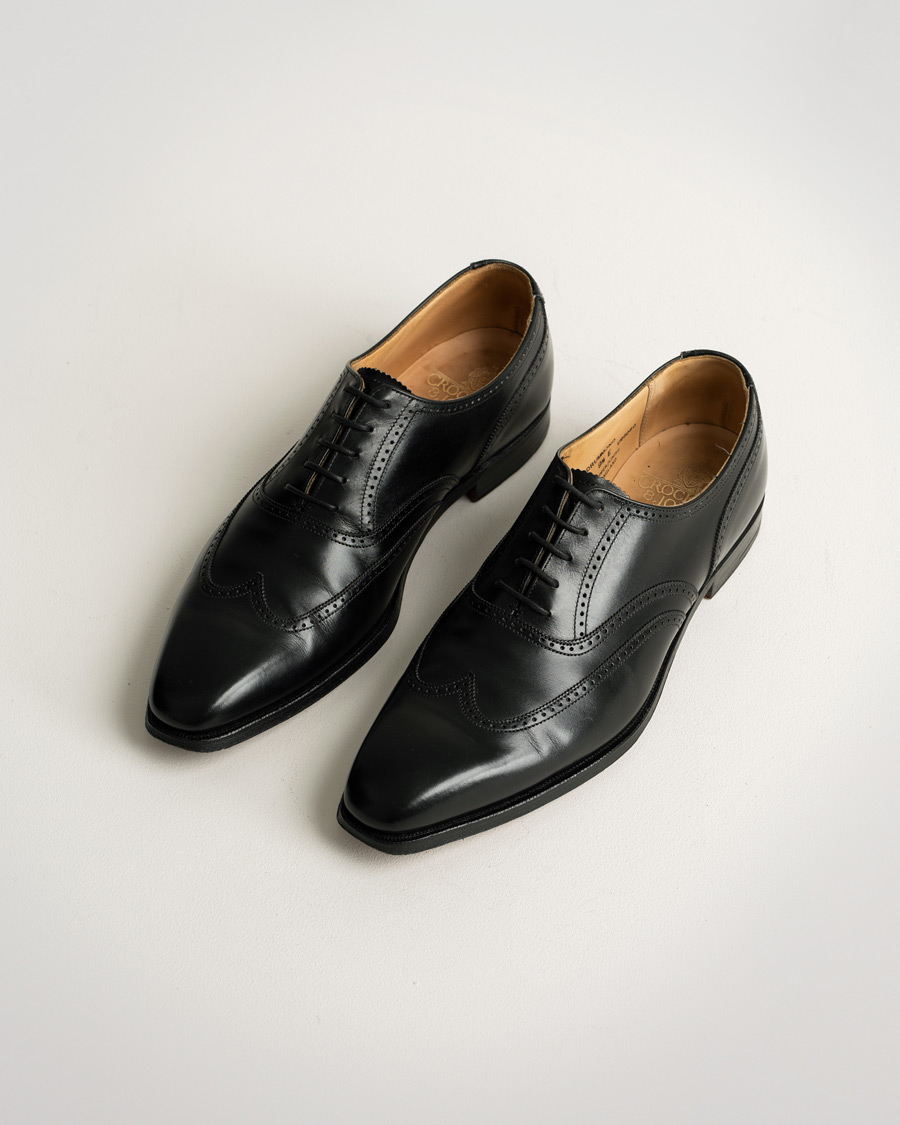 Hombres | Crockett & Jones Drummond Oxford Leatcher Sole Black Calf | Pre-owned | Crockett & Jones Drummond Oxford Leatcher Sole Black Calf