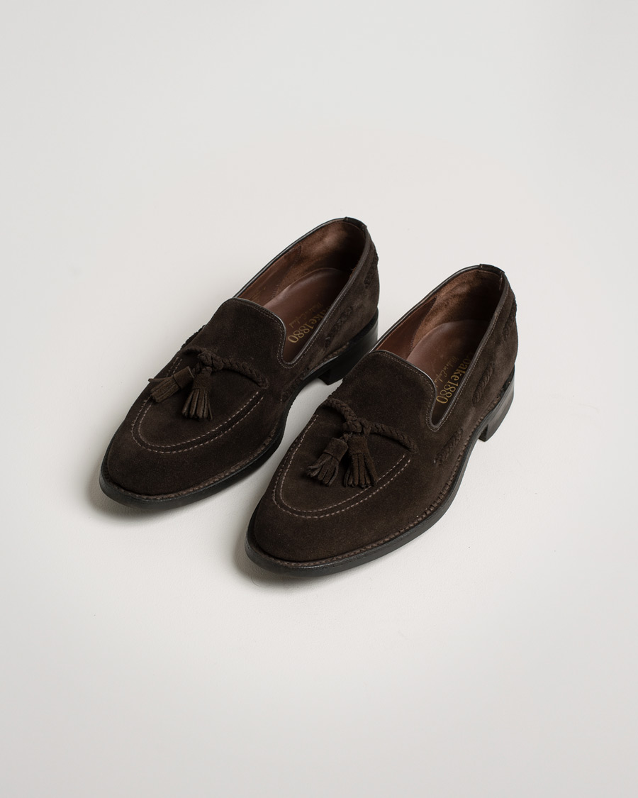 Hombres | Loake 1880 MTO Temple Dainite Loafer Dark Brown Suede | Pre-owned | Loake 1880 MTO Temple Dainite Loafer Dark Brown Suede