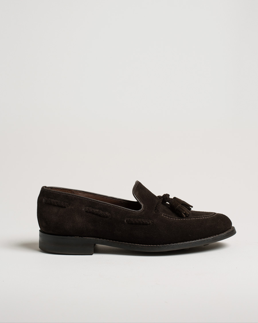 Hombres | Loake 1880 MTO Temple Dainite Loafer Dark Brown Suede | Pre-owned | Loake 1880 MTO Temple Dainite Loafer Dark Brown Suede
