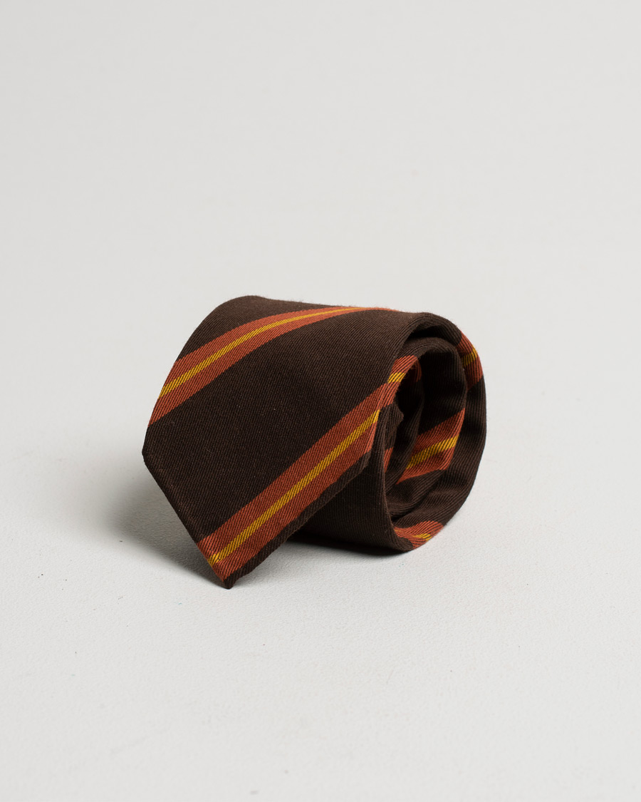Hombres | Drake's Wool/Cotton Stripe 8 cm Tie Brown | Pre-owned | Drake's Wool/Cotton Stripe 8 cm Tie Brown
