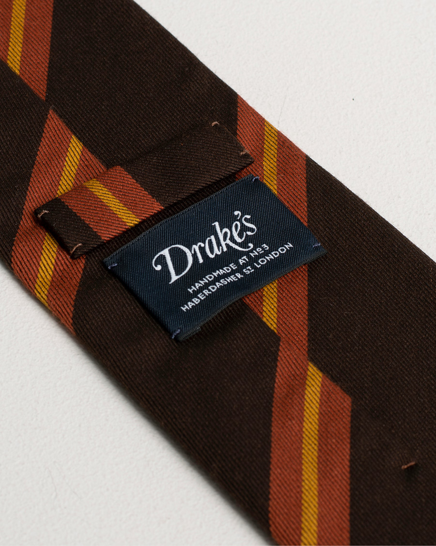 Hombres | Drake's Wool/Cotton Stripe 8 cm Tie Brown | Pre-owned | Drake's Wool/Cotton Stripe 8 cm Tie Brown