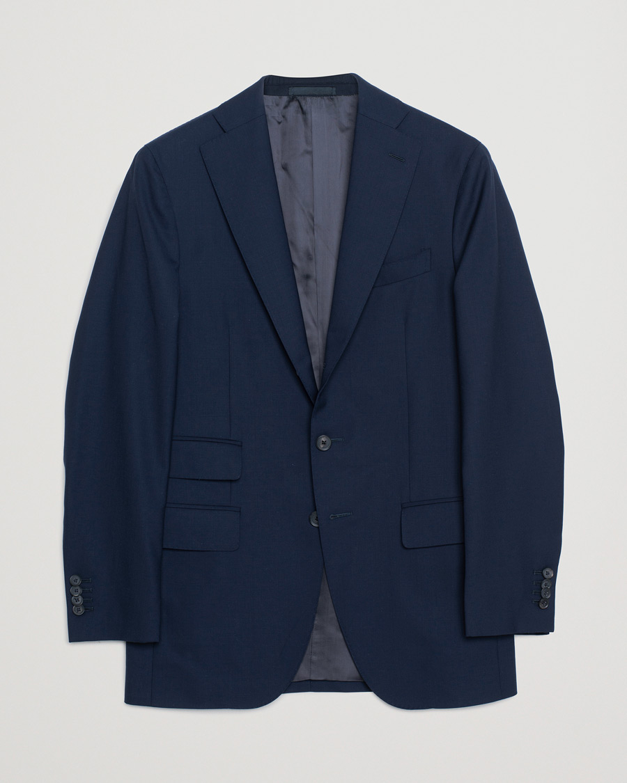 Hombres | Caruso Suit Jacket Super 150's Wool Navy 46 | Pre-owned | Caruso Suit Jacket Super 150's Wool Navy 46