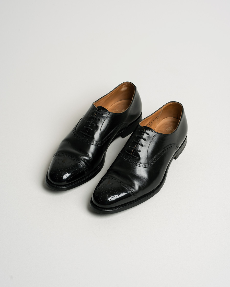Hombres | Crockett & Jones Hatton Brogue City Sole Black Calf | Pre-owned | Crockett & Jones Hatton Brogue City Sole Black Calf