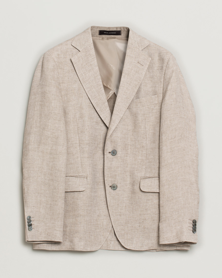 Hombres | Oscar Jacobson Egel Linen Blazer Beige | Pre-owned | Oscar Jacobson Egel Linen Blazer Beige