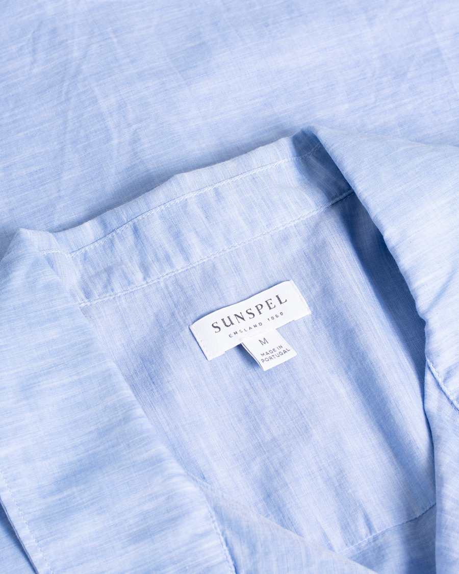 Hombres | Sunspel Short Sleeve Melange Camp Collar Shirt Blue Linen | Pre-owned | Sunspel Short Sleeve Melange Camp Collar Shirt Blue Linen