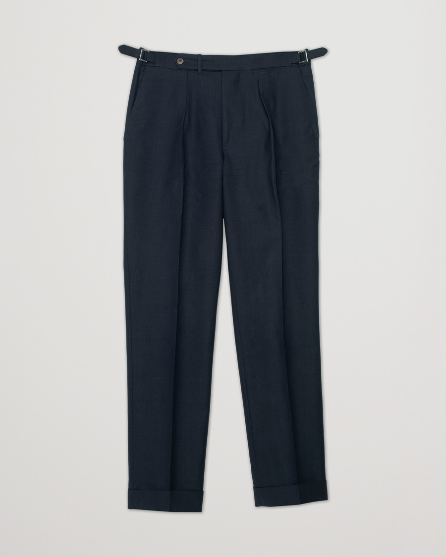 Hombres | Berg&Berg Arnold Pleated Side Adjuster Wool Trousers Navy 48 | Pre-owned | Berg&Berg Arnold Pleated Side Adjuster Wool Trousers Navy 48