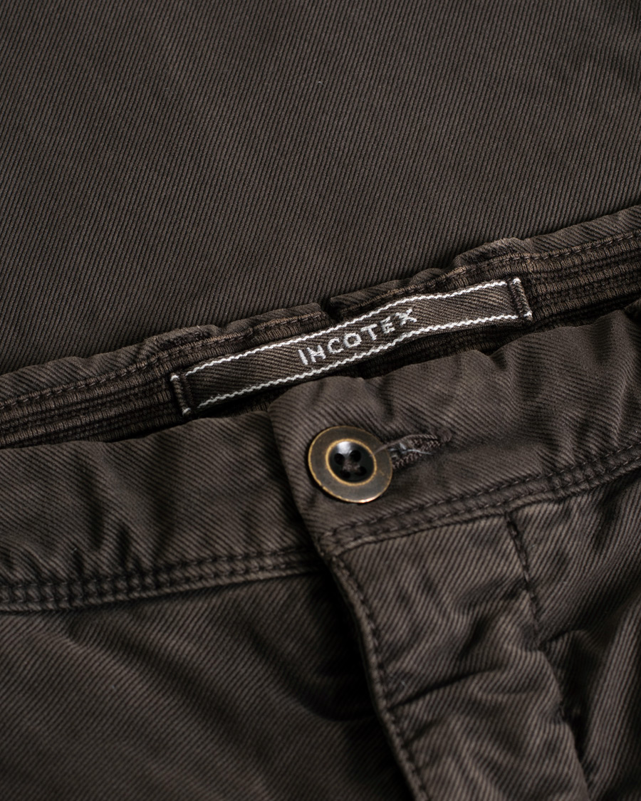 Hombres | Incotex Slim Fit Garment Dyed Washed Slacks Dark Brown | Pre-owned | Incotex Slim Fit Garment Dyed Washed Slacks Dark Brown