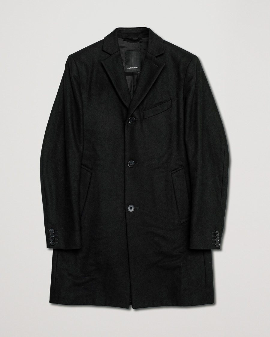 Hombres | J.Lindeberg Wolger Compact Melton Coat Black 46 | Pre-owned | J.Lindeberg Wolger Compact Melton Coat Black 46