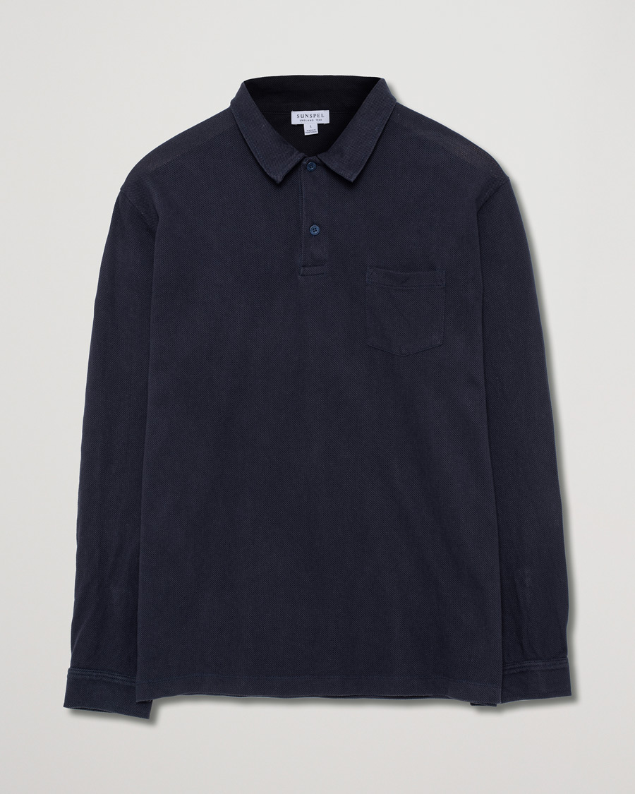 Hombres | Jerséis y prendas de punto | Pre-owned | Sunspel Riviera Long Sleve Polo Navy