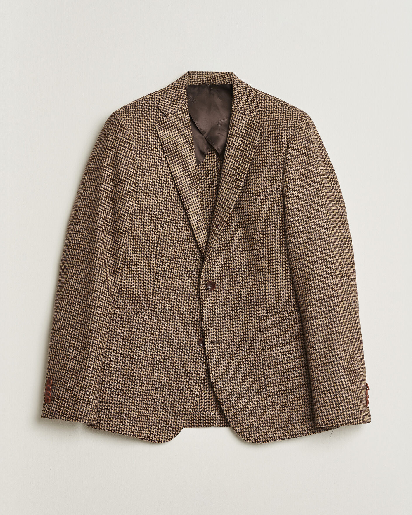 Hombres | Pre-owned Blazers | Pre-owned | Oscar Jacobson Einar Houndstooth Wool Blazer Brown 50