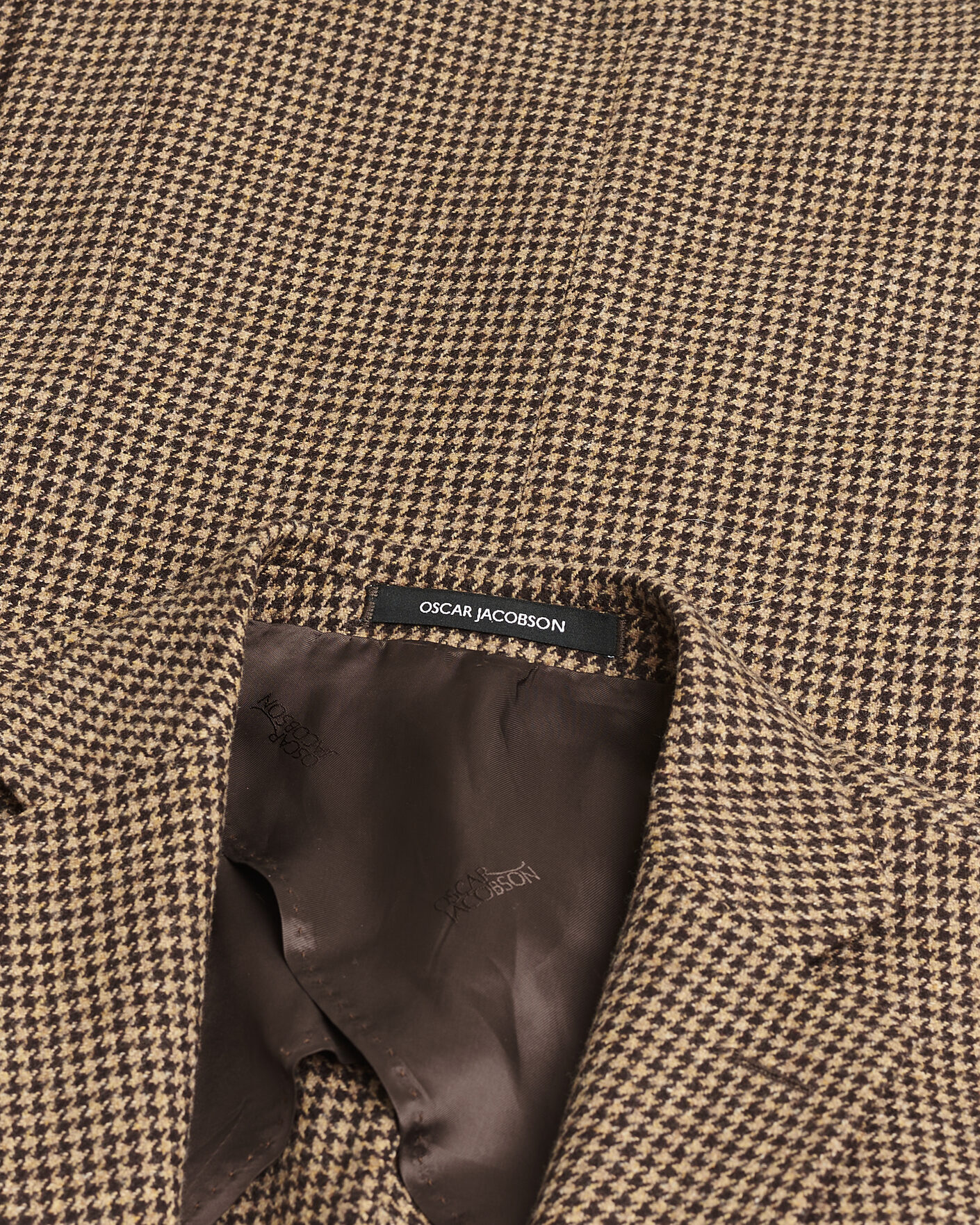 Hombres | Pre-owned Blazers | Pre-owned | Oscar Jacobson Einar Houndstooth Wool Blazer Brown 50