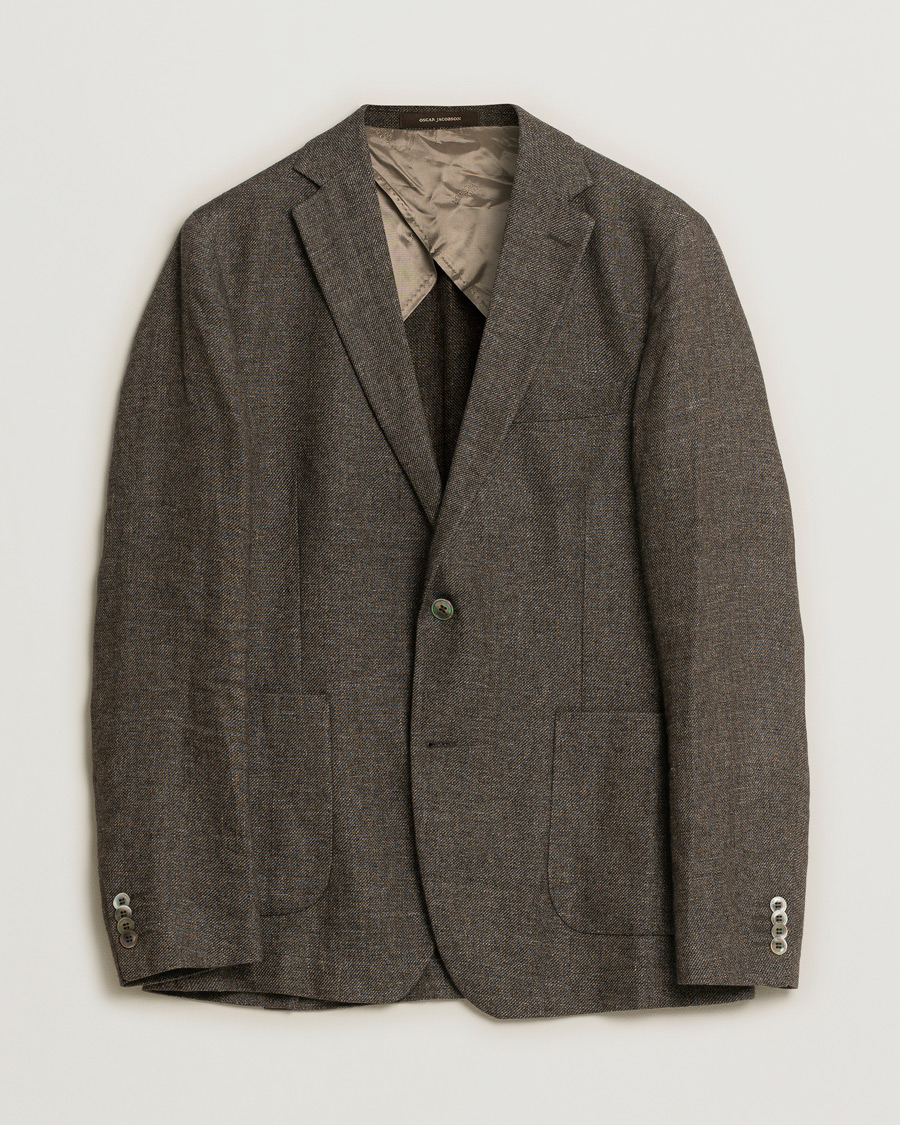 Hombres | Oscar Jacobson Einar Linen/Wool Patch Pocket Blazer Brown 52 | Pre-owned | Oscar Jacobson Einar Linen/Wool Patch Pocket Blazer Brown 52