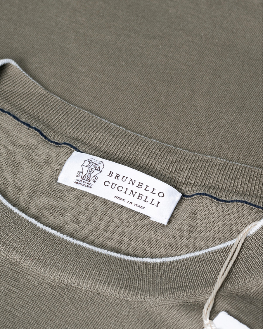 Hombres | Brunello Cucinelli Crew Neck Cotton Contrast Pullover Olive Green | Pre-owned | Brunello Cucinelli Crew Neck Cotton Contrast Pullover Olive Green