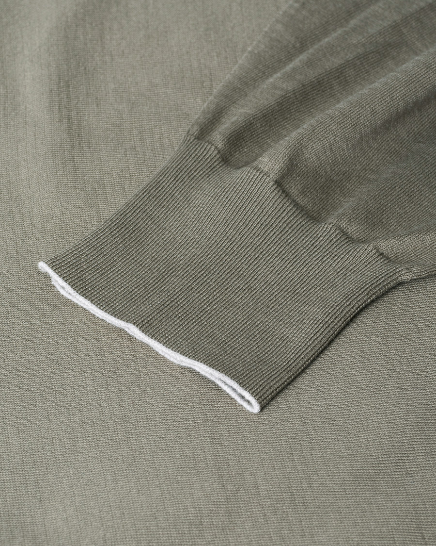 Hombres | Brunello Cucinelli Crew Neck Cotton Contrast Pullover Olive Green | Pre-owned | Brunello Cucinelli Crew Neck Cotton Contrast Pullover Olive Green