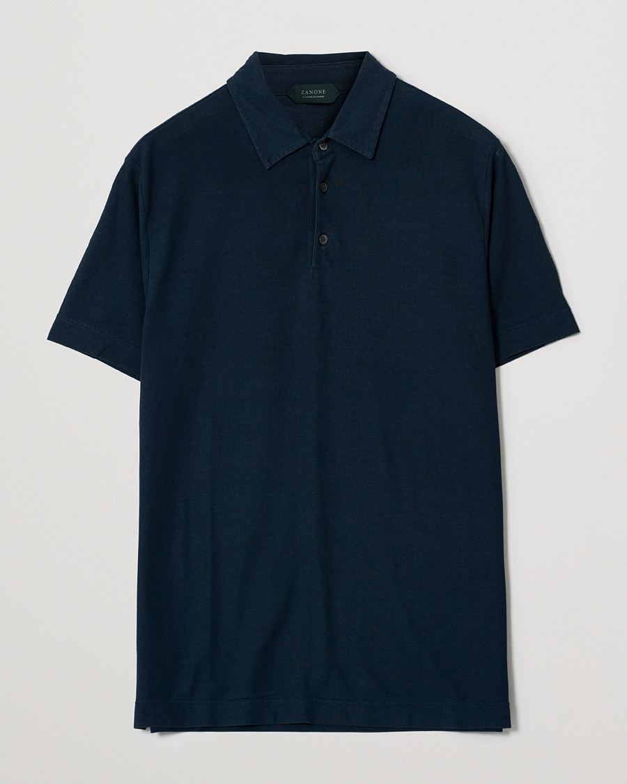 Hombres | Zanone Ice Cotton Short Sleeve Polo Dark Blue 52 | Pre-owned | Zanone Ice Cotton Short Sleeve Polo Dark Blue 52