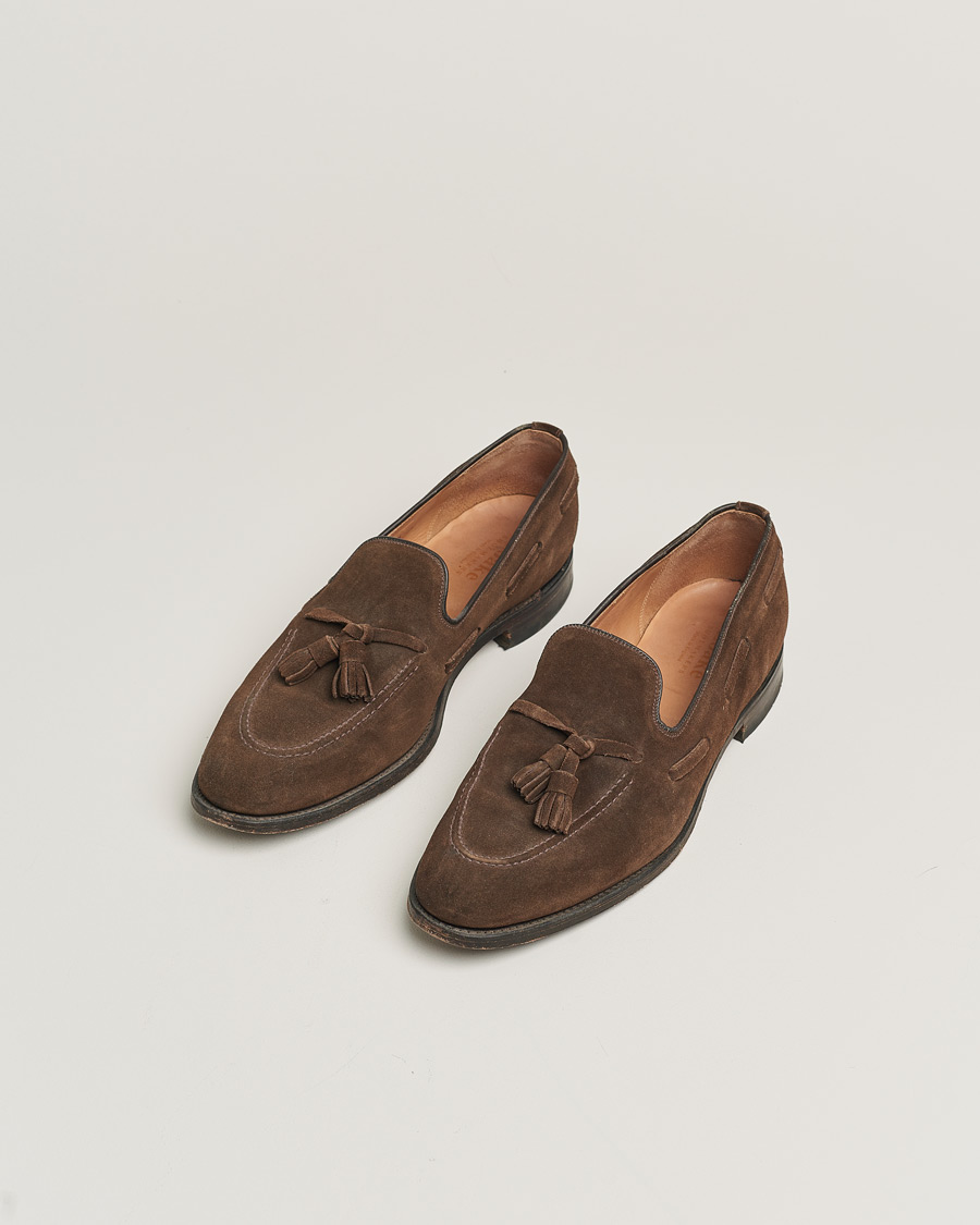 Hombres | Loake 1880 Lincoln Tassel Loafer Brown Suede UK10,5 - EU44,5 | Pre-owned | Loake 1880 Lincoln Tassel Loafer Brown Suede UK10,5 - EU44,5