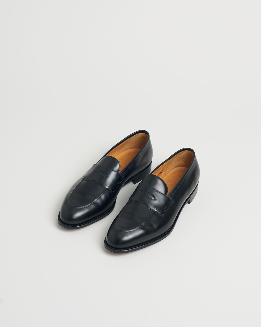 Hombres | Edward Green Piccadilly Penny Loafer Black Calf | Pre-owned | Edward Green Piccadilly Penny Loafer Black Calf