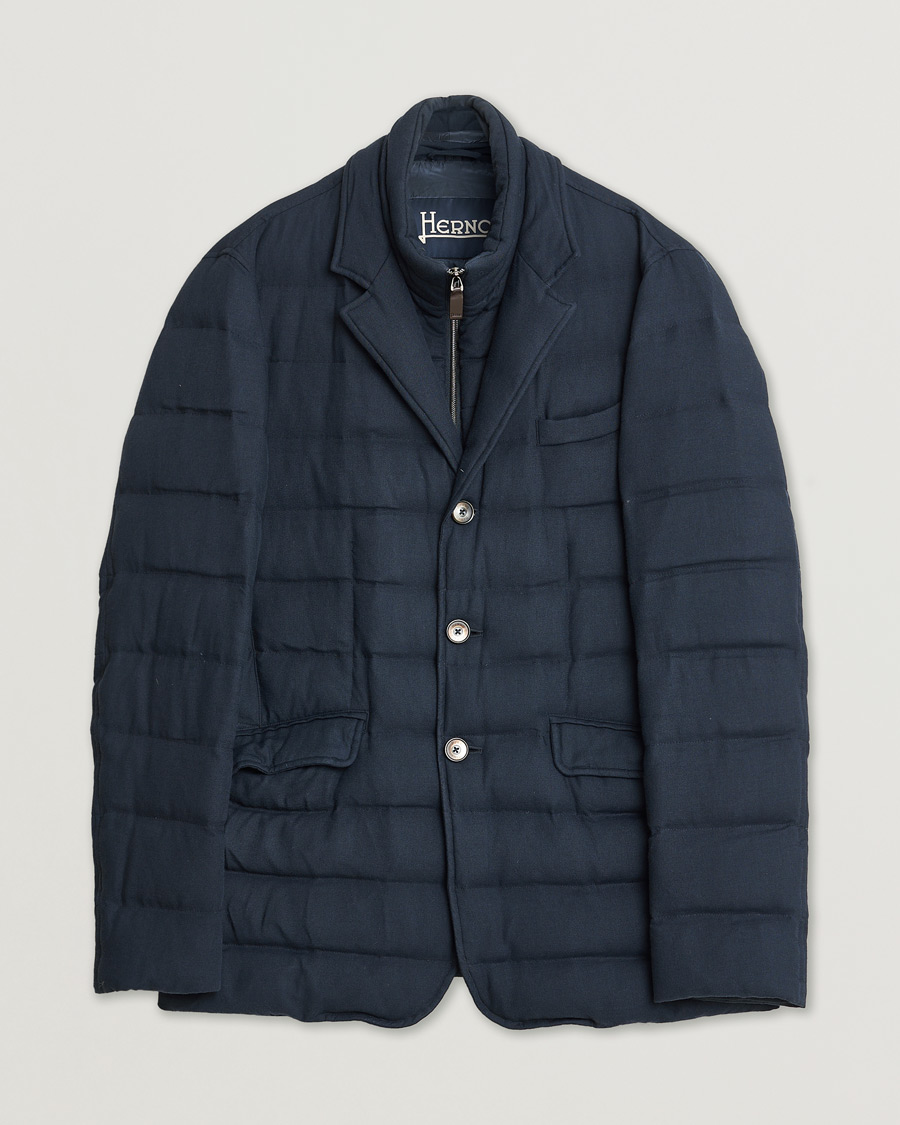 Hombres | Herno Flannel Down Jacket Navy 52 | Pre-owned | Herno Flannel Down Jacket Navy 52