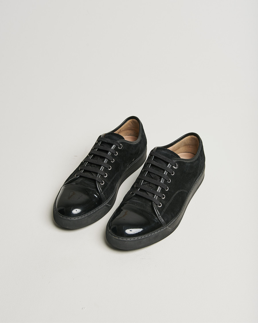 Hombres | Lanvin Patent Cap Toe Sneaker Black/Black | Pre-owned | Lanvin Patent Cap Toe Sneaker Black/Black
