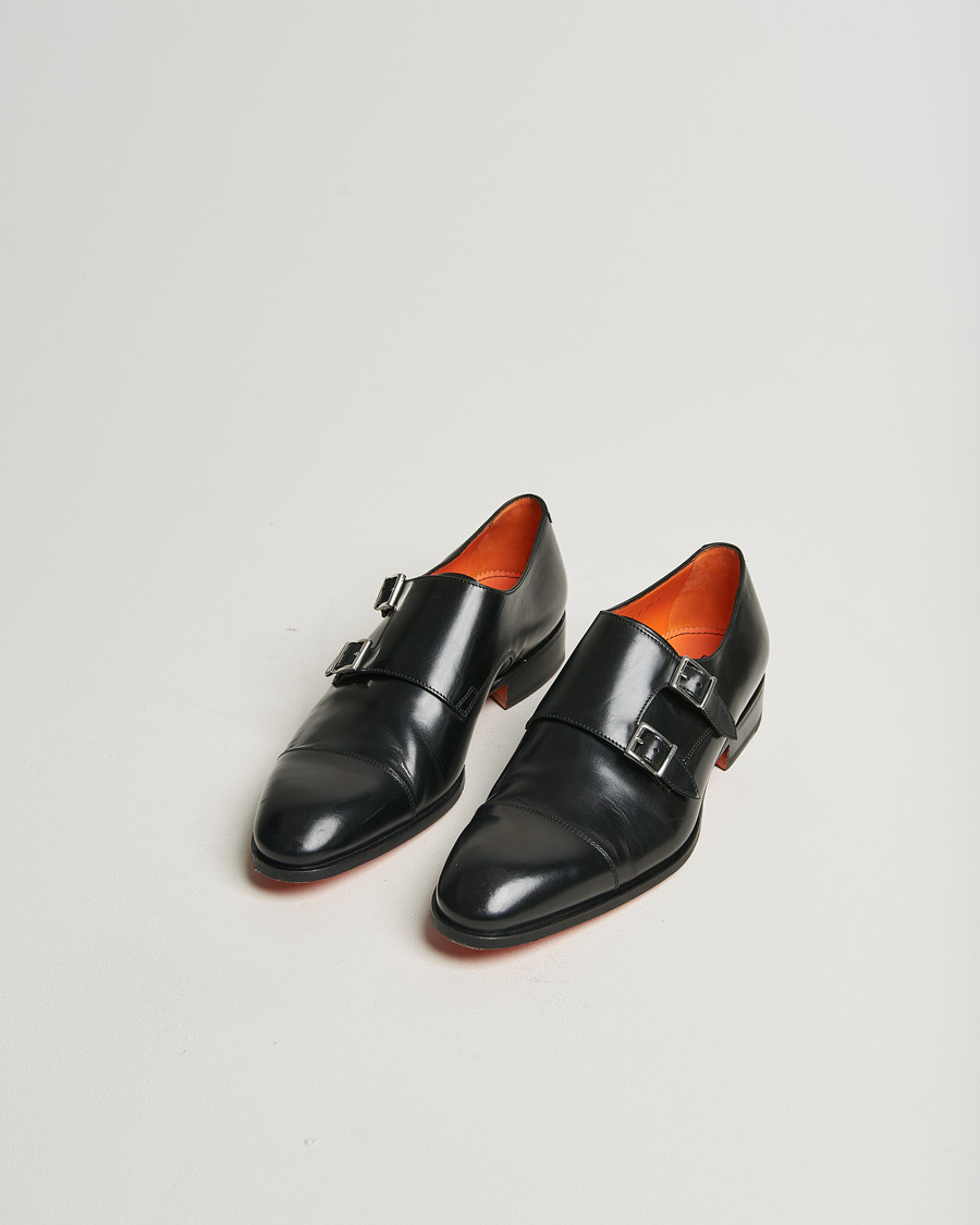 Hombres | Santoni Blake Double Monk Black Calf | Pre-owned | Santoni Blake Double Monk Black Calf