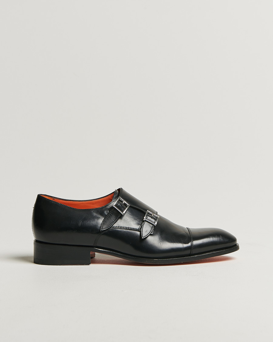 Hombres | Santoni Blake Double Monk Black Calf | Pre-owned | Santoni Blake Double Monk Black Calf
