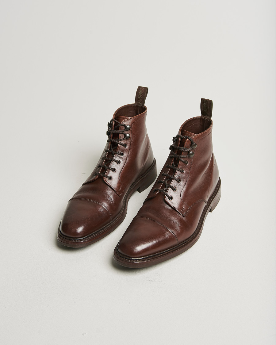 Hombres | Loake 1880 Roehampton Boot Dk Brown Burnished Calf | Pre-owned | Loake 1880 Roehampton Boot Dk Brown Burnished Calf