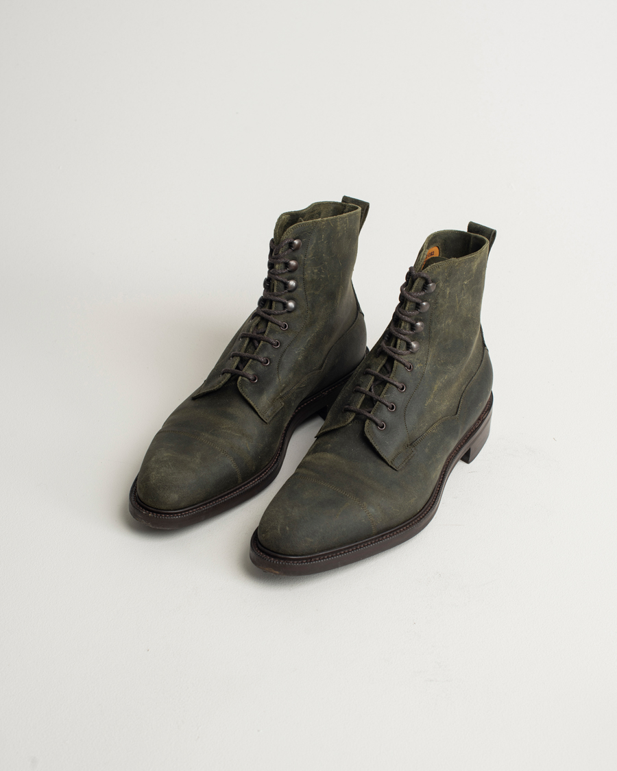 Hombres | Edward Green Galway Dainite Boot Khaki Waxed Suede | Pre-owned | Edward Green Galway Dainite Boot Khaki Waxed Suede