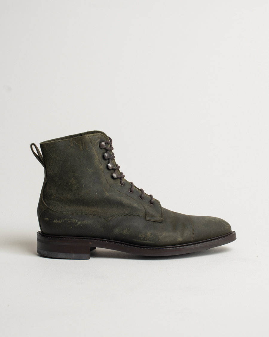 Hombres | Edward Green Galway Dainite Boot Khaki Waxed Suede | Pre-owned | Edward Green Galway Dainite Boot Khaki Waxed Suede