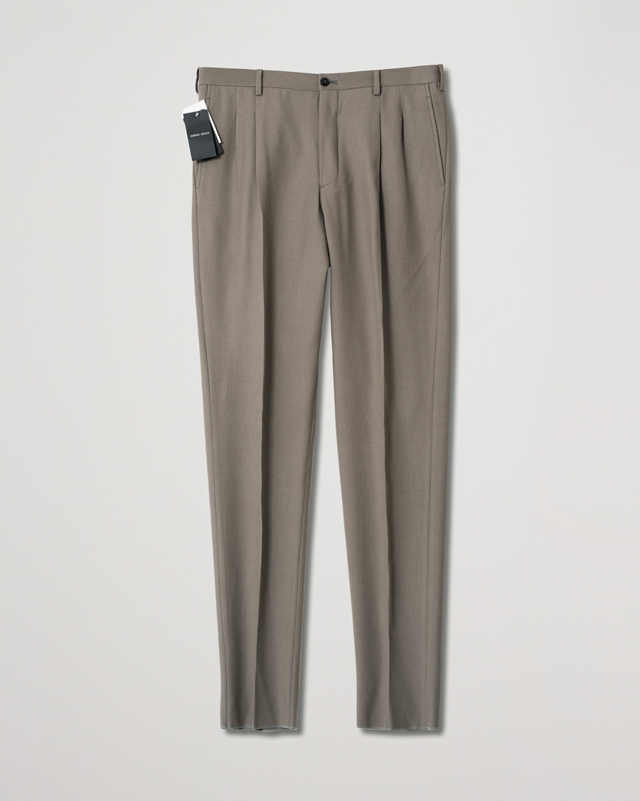Hombres | Pantalones | Pre-owned | Giorgio Armani Tapered Wool Flannel Trousers Light Grey