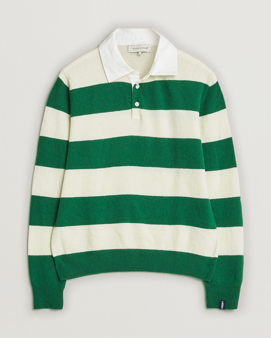 Hombres | Mackintosh Knitted Wool Rugby Sweater Green/White | Pre-owned | Mackintosh Knitted Wool Rugby Sweater Green/White