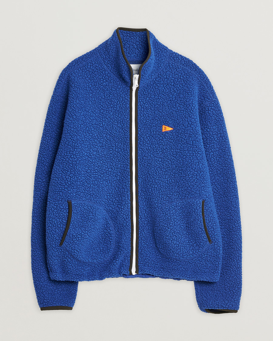 Hombres | Drake's Rib BRib Bound Fleece Jacket Blue | Pre-owned | Drake's Rib BRib Bound Fleece Jacket Blue