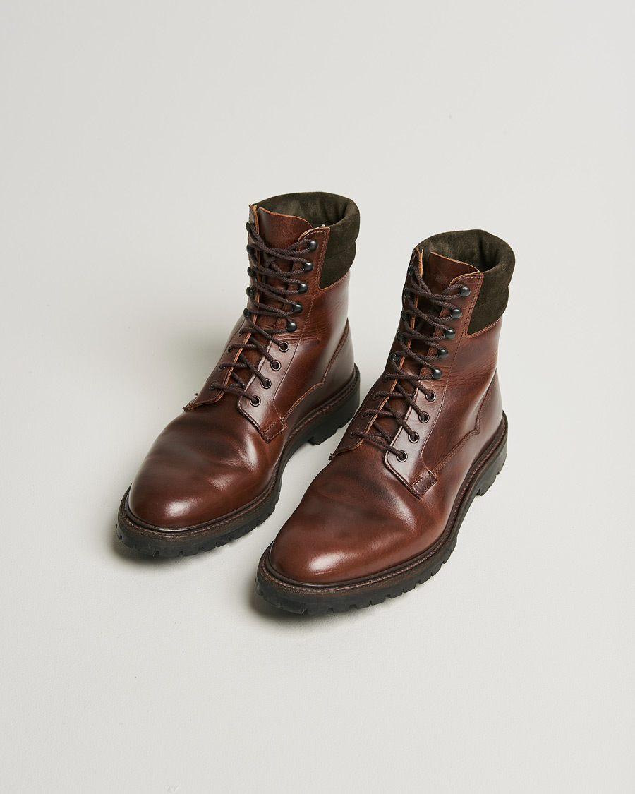 Hombres | Botas | Pre-owned | Crockett & Jones Ross Boot Vibram Sole Dark Brown Waxed Calf