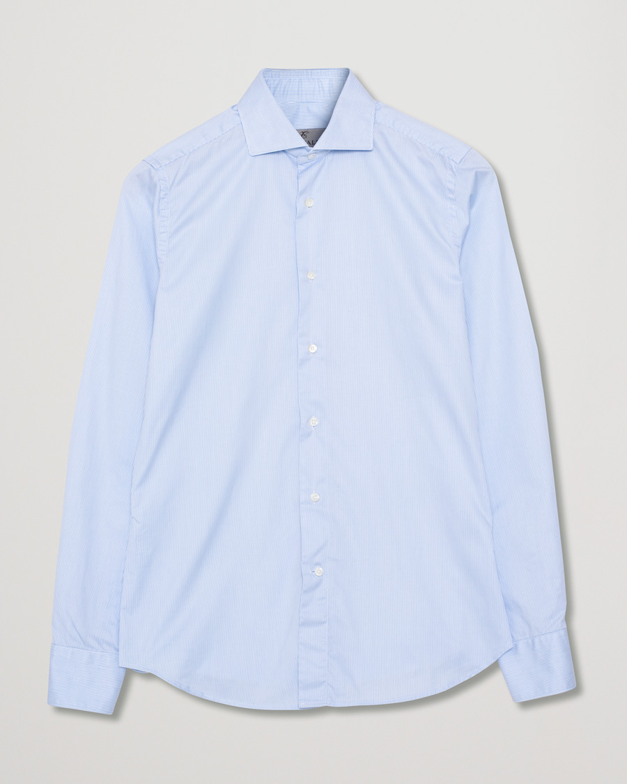 Hombres | Camisas | Pre-owned | Canali Slim Fit Striped Cotton Shirt Light Blue