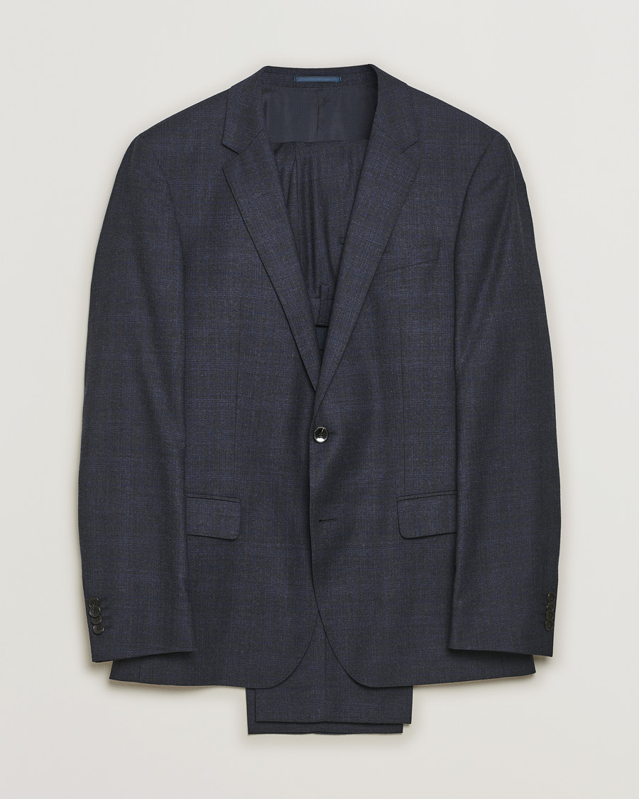 Hombres | Blazers | Pre-owned | BOSS Huge/Genius Slim Fit Wool Suit Check Blue 50