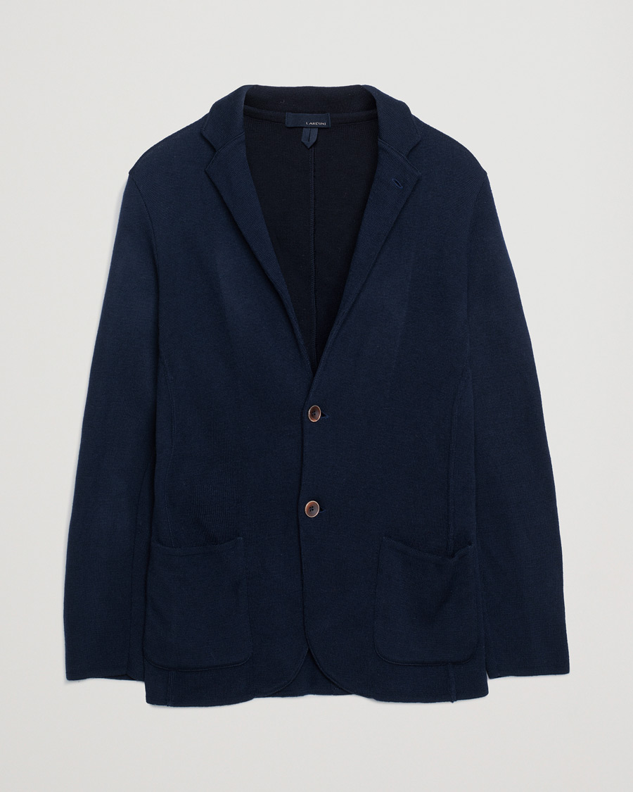Hombres | Blazers | Pre-owned | Lardini Knitted Wool Blazer Navy S