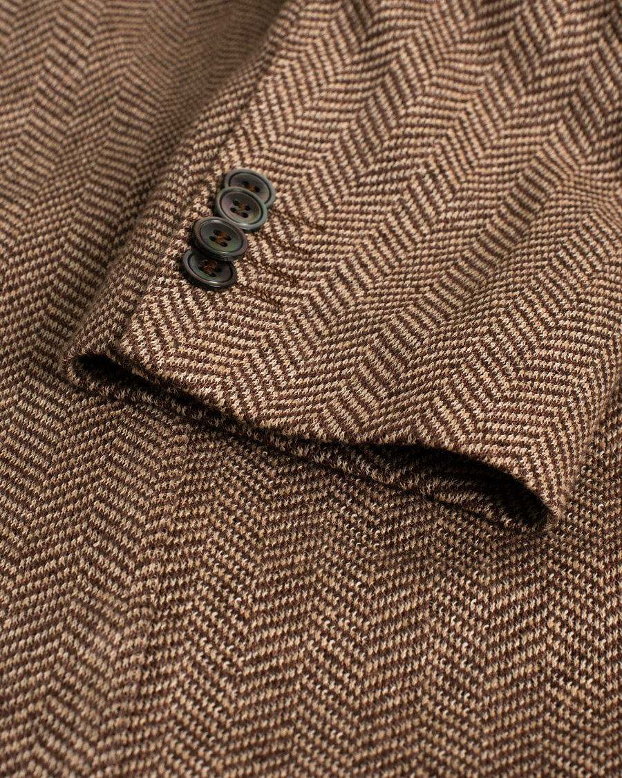 Hombres | Blazers | Pre-owned | Oscar Jacobson Egel Patch Herringbone Linen Blazer Brown