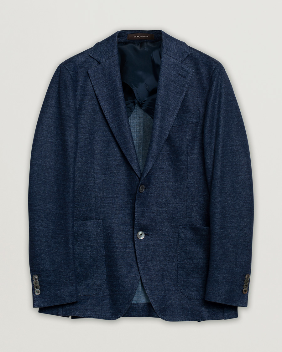 Hombres | Blazers | Pre-owned | Oscar Jacobson Egel Patch Linen Blazer Blue 50