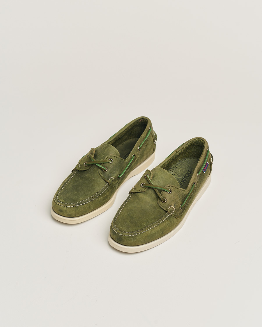 Hombres | Sebago Docksides Nubuck Boat Shoe Green Military | Pre-owned | Sebago Docksides Nubuck Boat Shoe Green Military