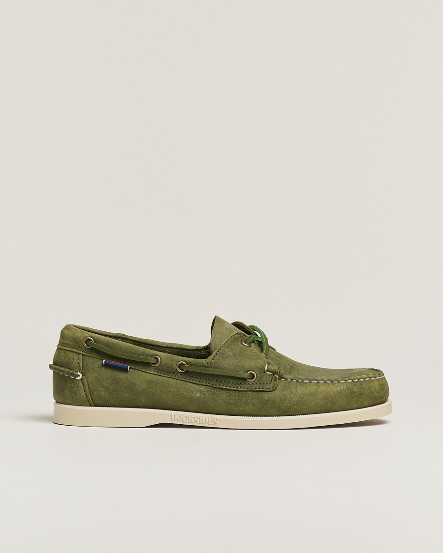 Hombres | Sebago Docksides Nubuck Boat Shoe Green Military | Pre-owned | Sebago Docksides Nubuck Boat Shoe Green Military