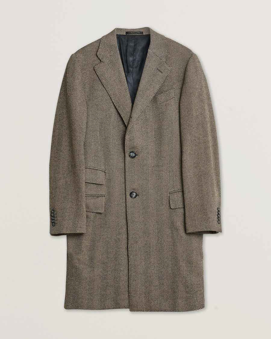 Hombres | Pre-owned Chaquetas | Pre-owned | Corneliani Cashmere Blend Herringbone Coat Brown 46