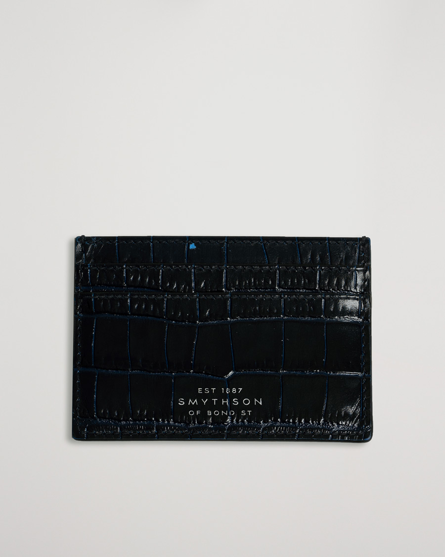 Hombres | Smythson Mara Flat Card Holder Navy | Pre-owned | Smythson Mara Flat Card Holder Navy