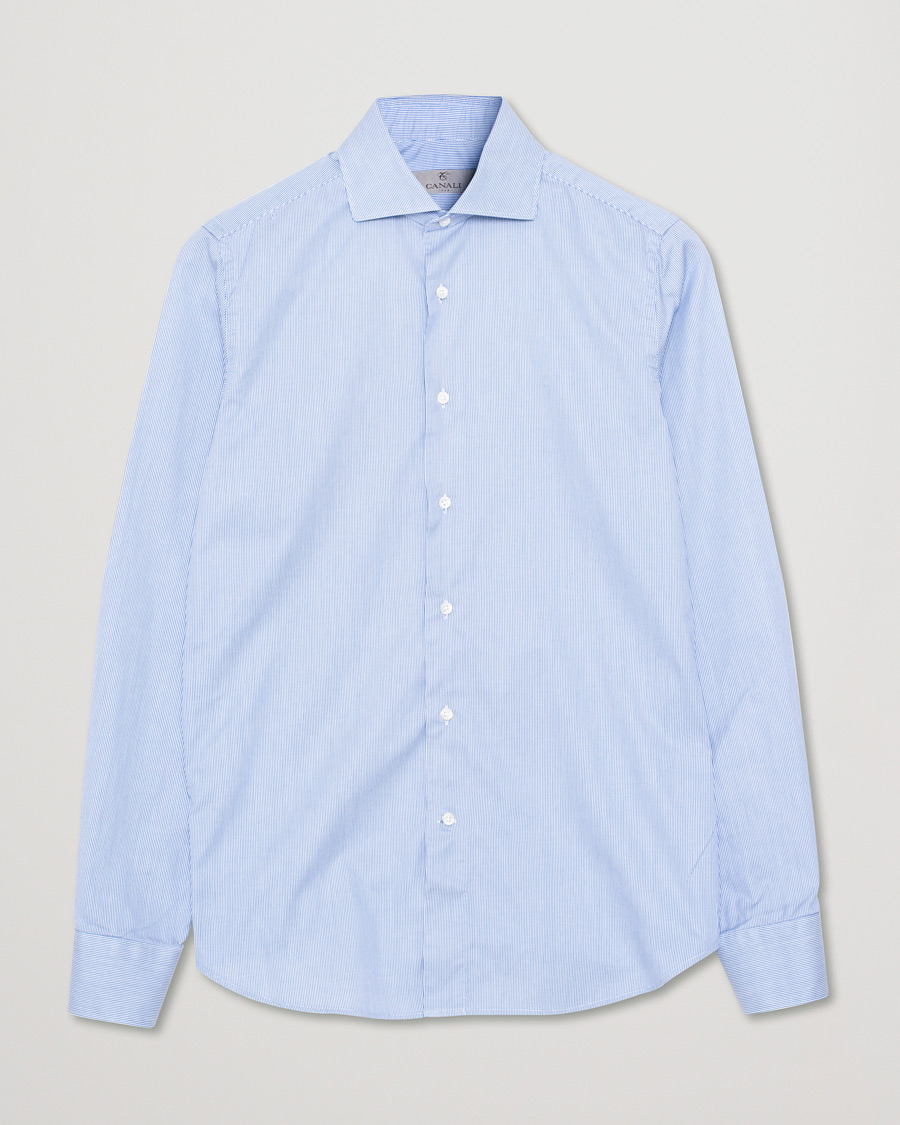 Hombres | Camisas | Pre-owned | Canali Slim Fit Cut Away Shirt Blue Stripe