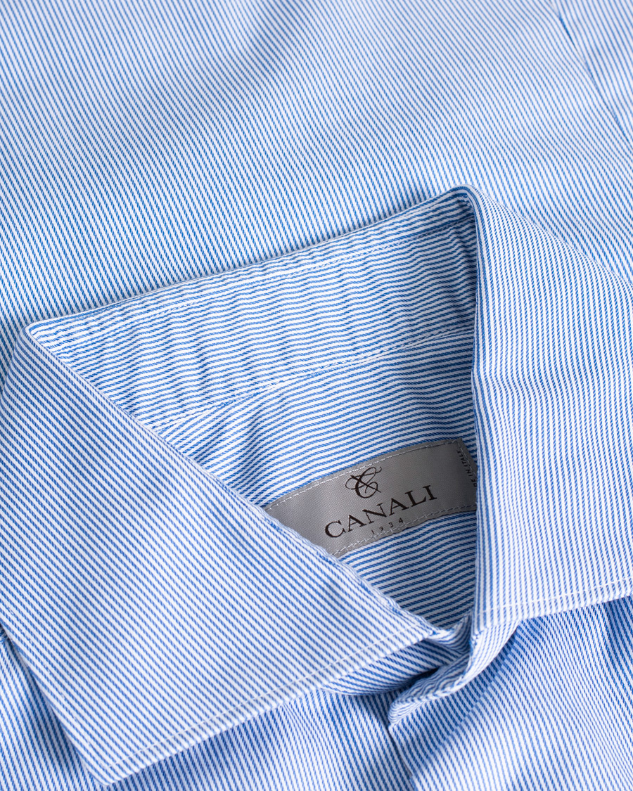 Hombres | Camisas | Pre-owned | Canali Slim Fit Cut Away Shirt Blue Stripe