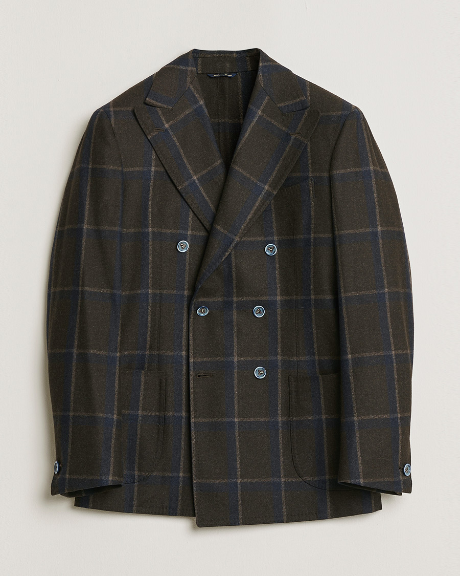 Hombres | Pre-owned Blazers | Pre-owned | Gabo Napoli Checked Double Breasted Blazer Brown 48