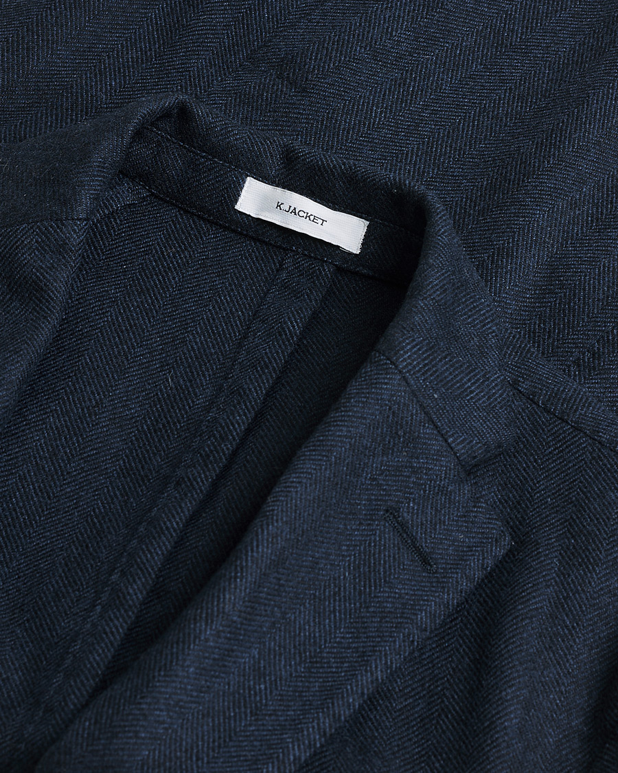 Hombres | Boglioli K Jacket Herringbone Wool Blazer Navy 46 | Pre-owned | Boglioli K Jacket Herringbone Wool Blazer Navy 46