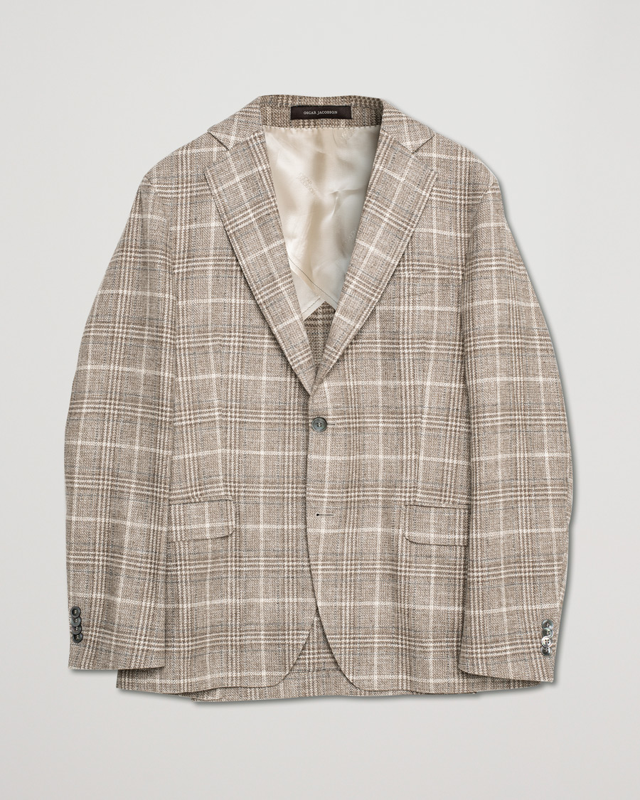 Hombres | Blazers | Pre-owned | Oscar Jacobson Ferry Soft Checked Wool Blazer Beige